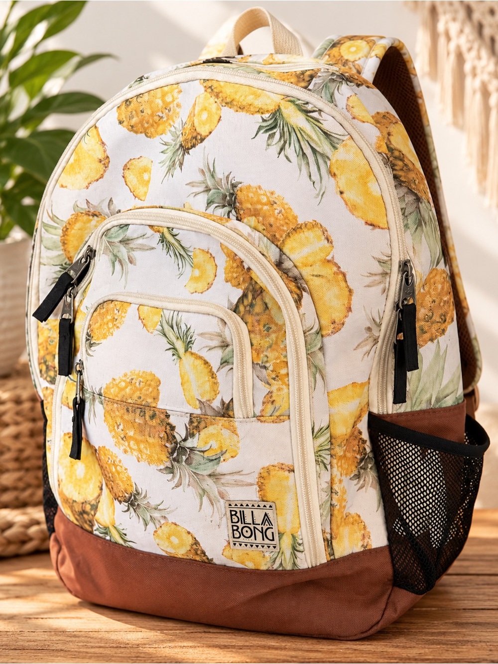 Billabong | Pineapple Print Backpack Brown Tropical School Travel Bag